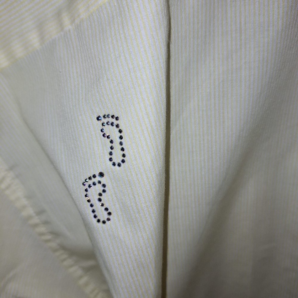 Light Stripes Sunshine Yellow Embroidered Rhinestone Button Up Shirt L - Picture 2 of 4